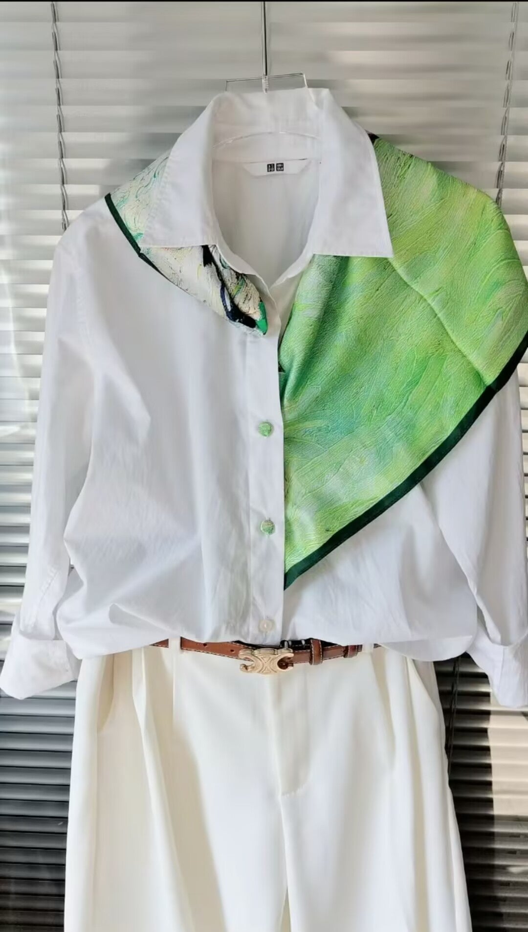 100% Mulberry Silk Satin Square Scarf 65 cm - Van Gogh White Roses Print - Machine Rolled Hem