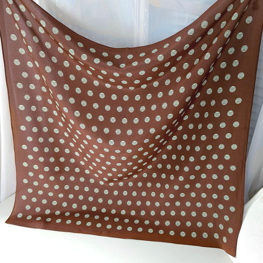 Pure Silk Crepe de Chine Square Scarf 65 cm - Caramel with White Dots Print - Machine Rolled Hem