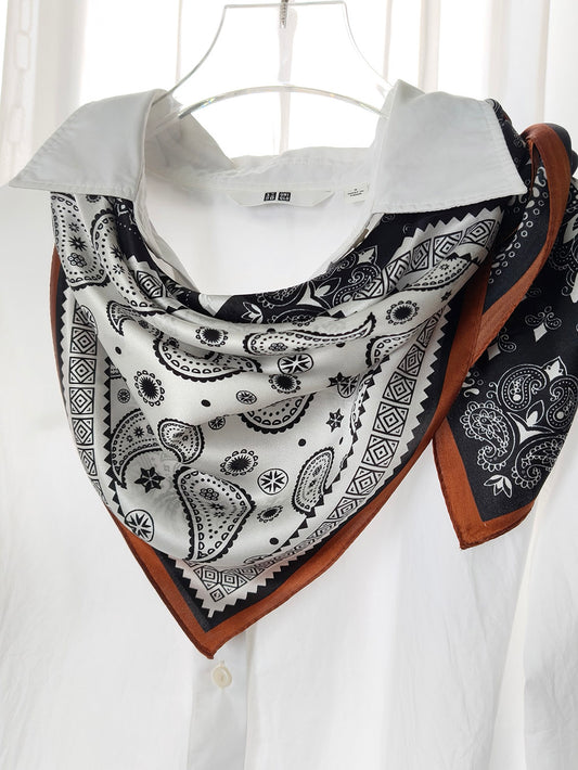 100% Mulberry Silk Scarf in Square Size 25.6 Inches Floral Print